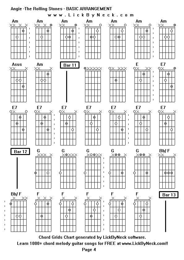 Chord Grids Chart of chord melody fingerstyle guitar song-Angie -The Rolling Stones - BASIC ARRANGEMENT,generated by LickByNeck software.